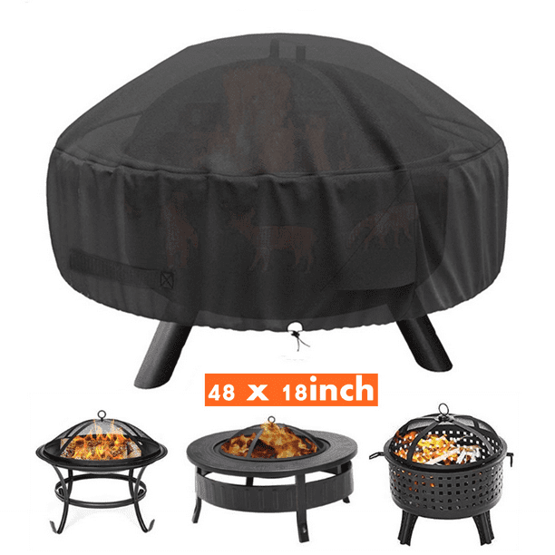 Khaki Color 30 Inch Size Sunnydaze Outdoor Round Fire Pit Cover Weather Resistant and PVC Material Heavy Duty 300D Polyester 